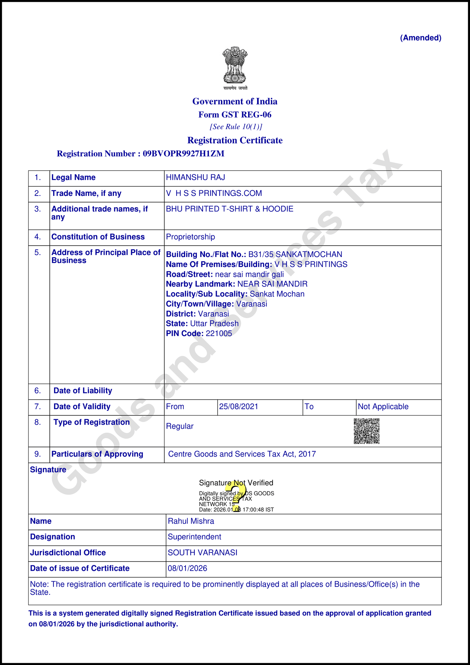 GST Registration Certificate